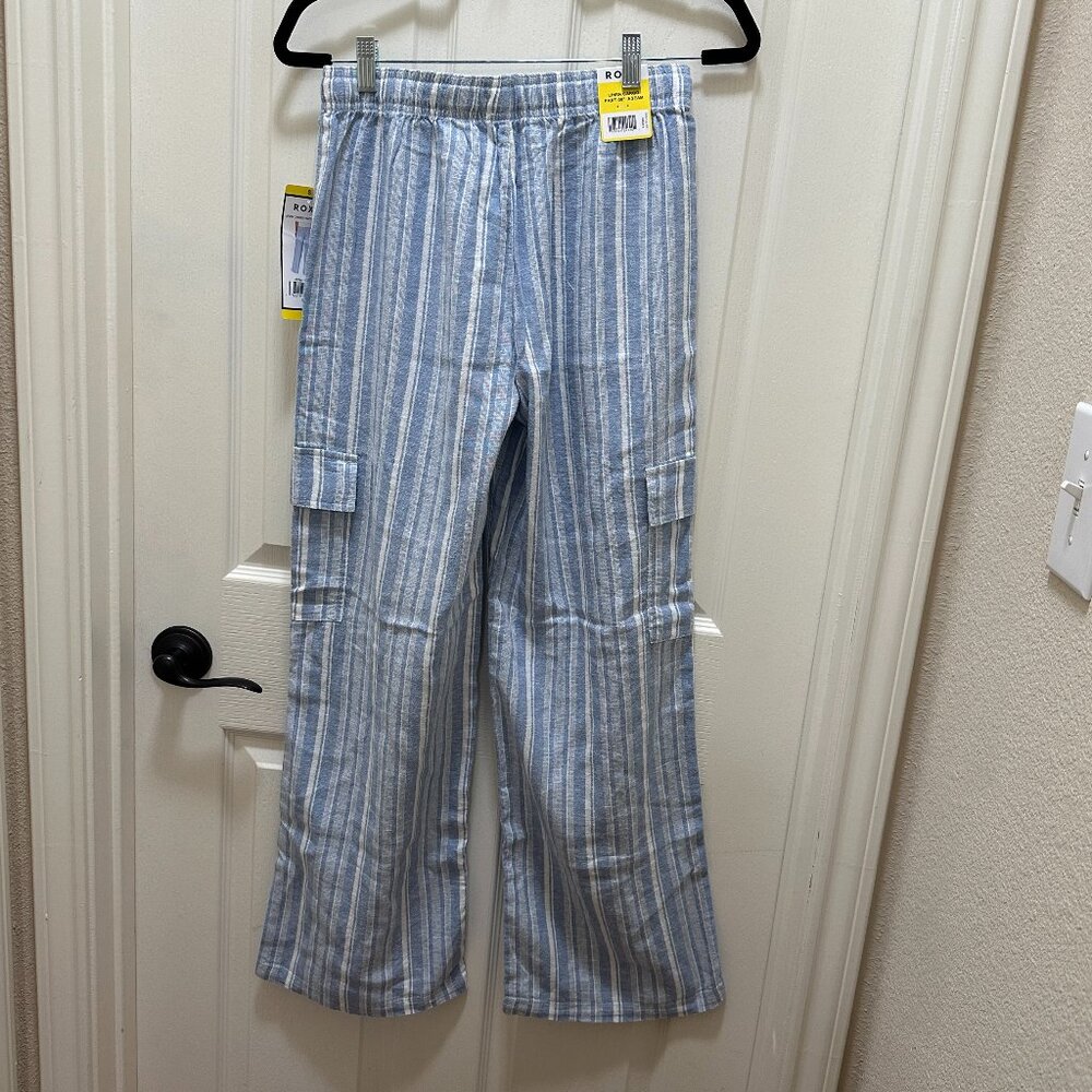 Roxy Women's Linen Blend Cargo Pant Size S Blue Cottagecore Coastal Boho (NEW) - Picture 12 of 15